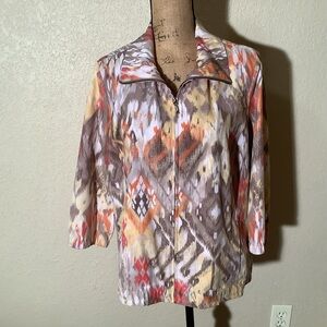 Chico’s Abstract Patterned Full Zipper Jacket, Chico size 2